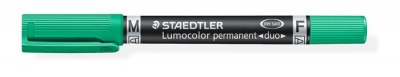 Alkoholos marker, 0,6/1,5 mm, kúpos, kétvégű, STAEDTLER "Lumocolor® duo 348", zöld