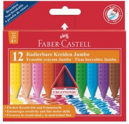 Zsírkréta, háromszögletű, FABER-CASTELL "Jumbo Grip", 12 különböző szín